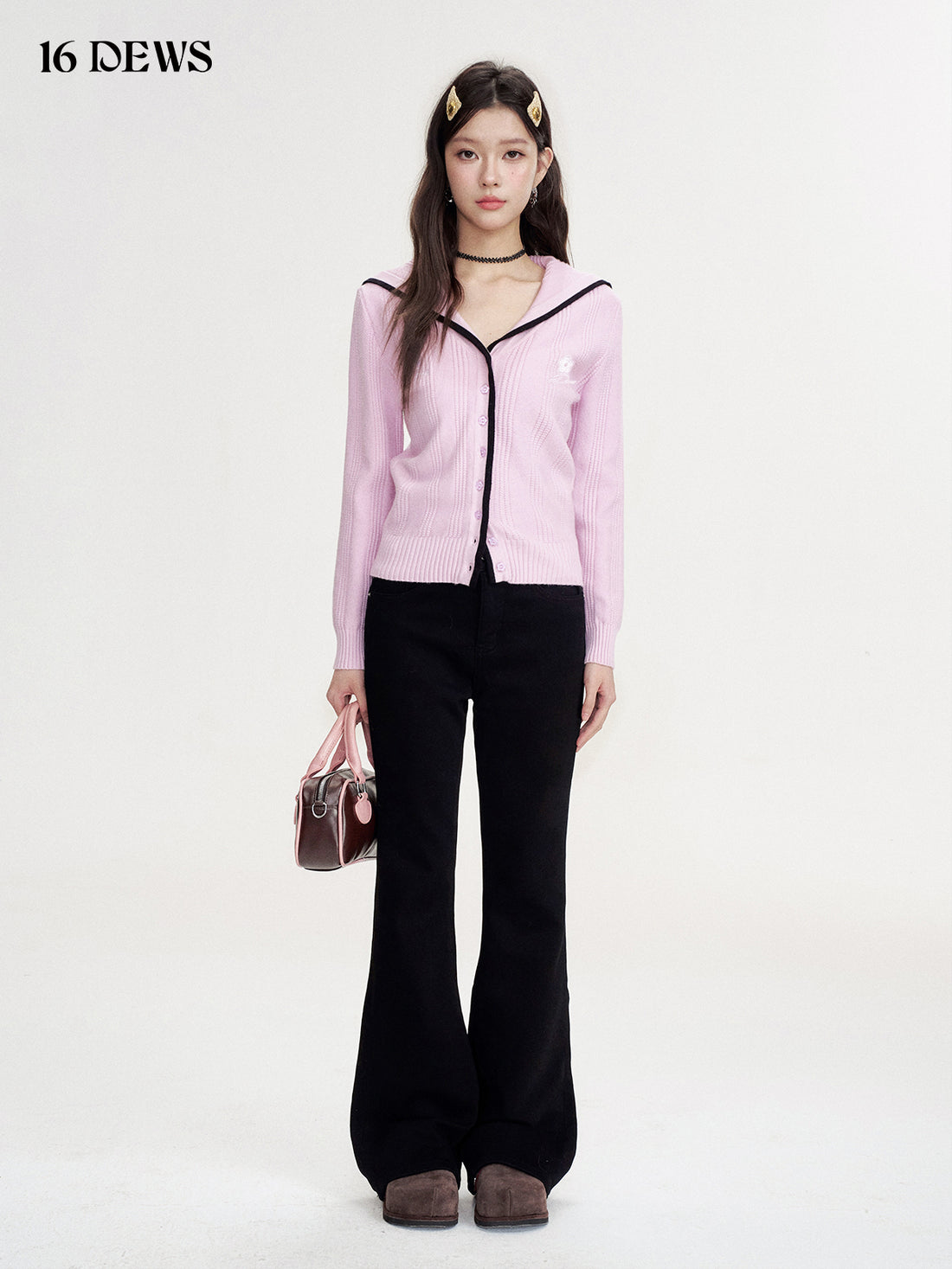 16DEWS 16D24454 Contrasting navy collar cardigan