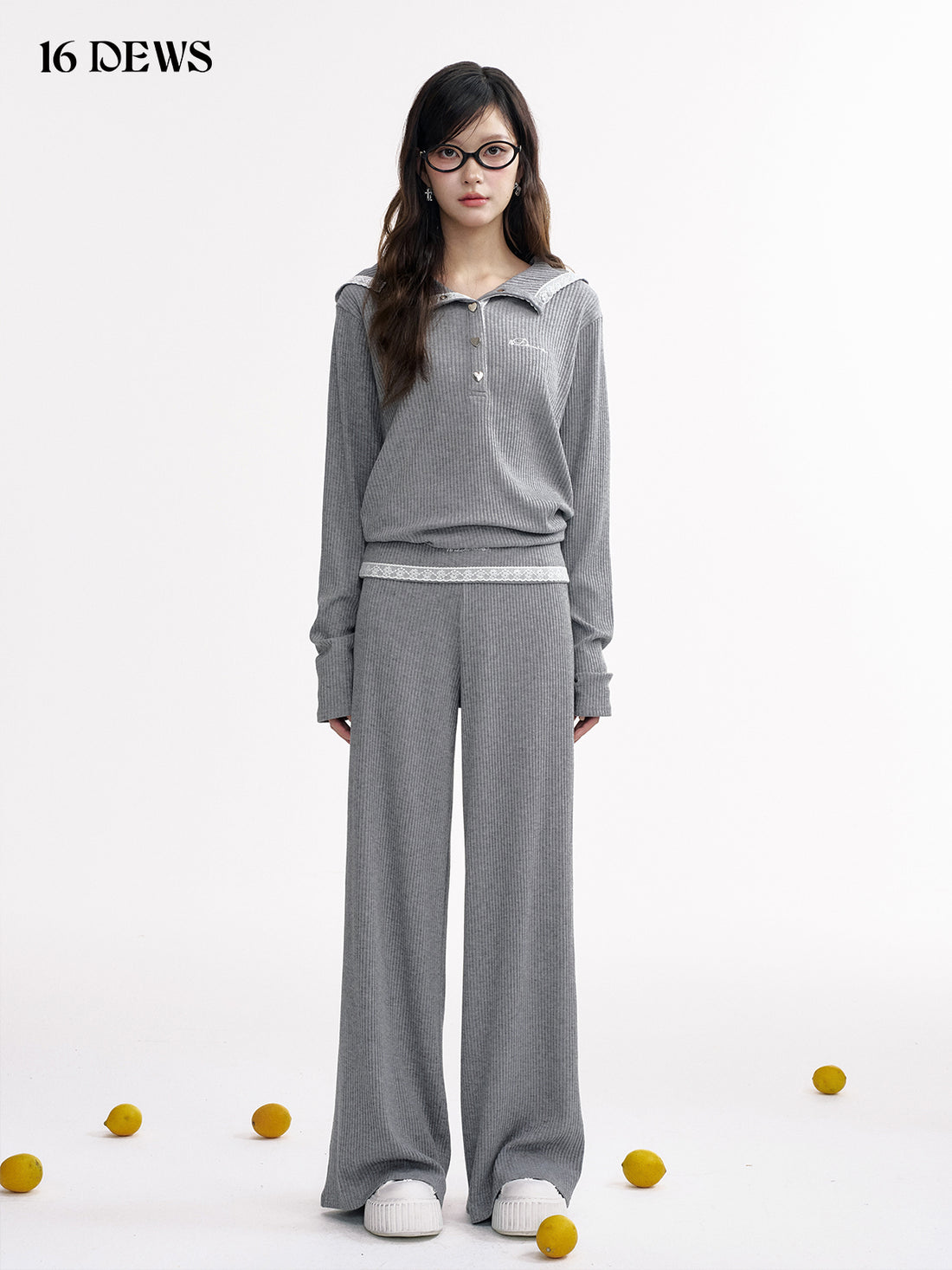 16DEWS 16D25012&16D25013 Loose hooded top + Knitted wide leg pants
