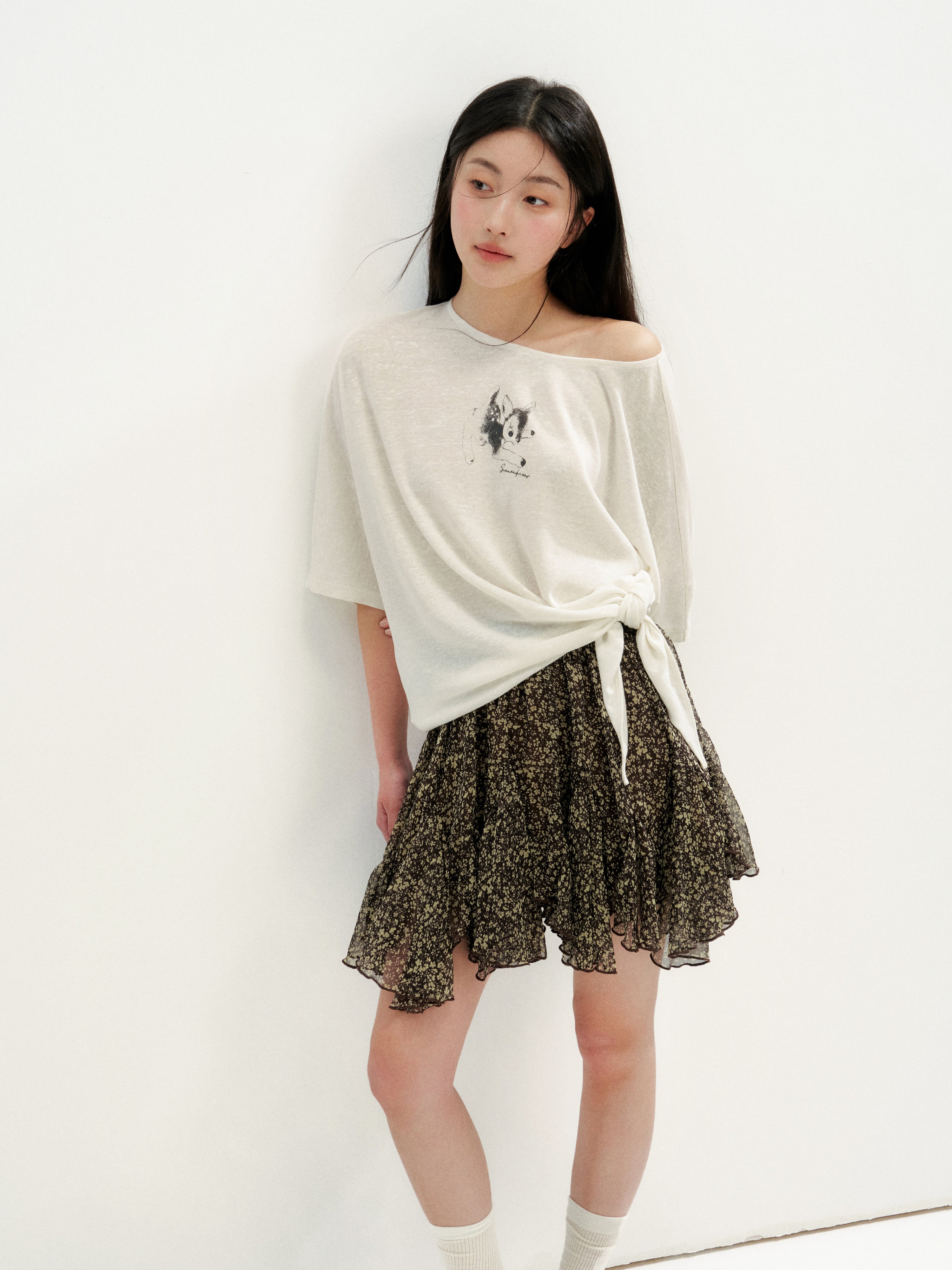 16DEWS 16D25078 Irregular Hem A-Line Ruffled Short Skirt