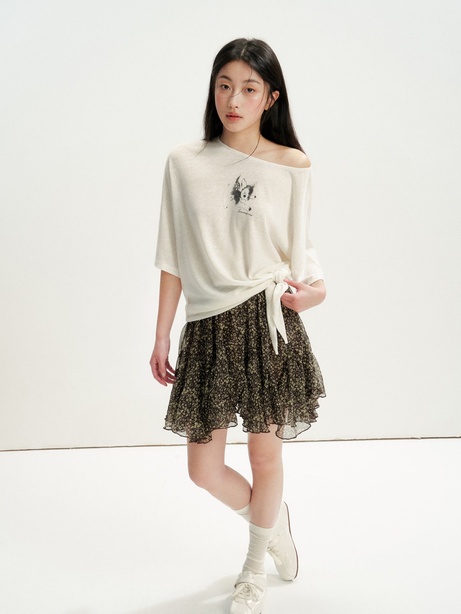 16DEWS 16D25078 Irregular Hem A-Line Ruffled Short Skirt