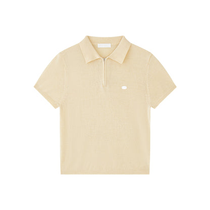 16DEWS 16D25129 Polo collar zipper short sleeved knitted sweater