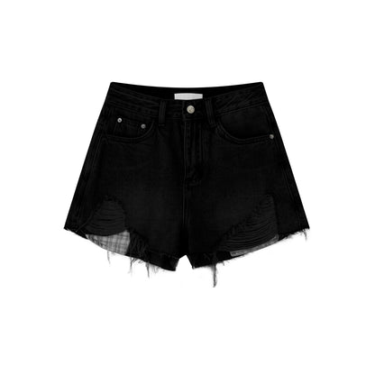 16DEWS 16D25137 Fake two piece patchwork plaid denim shorts (2color)