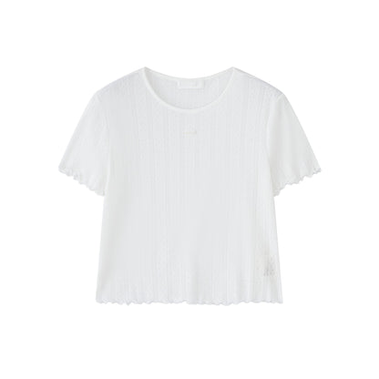 16DEWS 16D25140&amp;16D25141 Lace short sleeved T-shirt + pleated bow vest