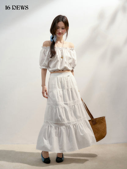 16DEWS 16D25145&amp;16D25146 Off shoulder lace top + embroidered hollow skirt
