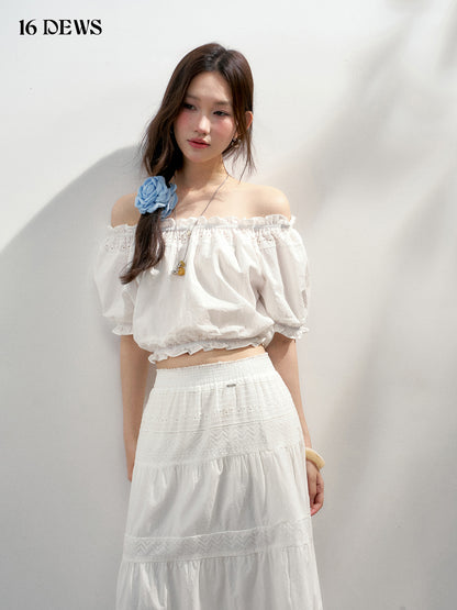 16DEWS 16D25145&amp;16D25146 Off shoulder lace top + embroidered hollow skirt