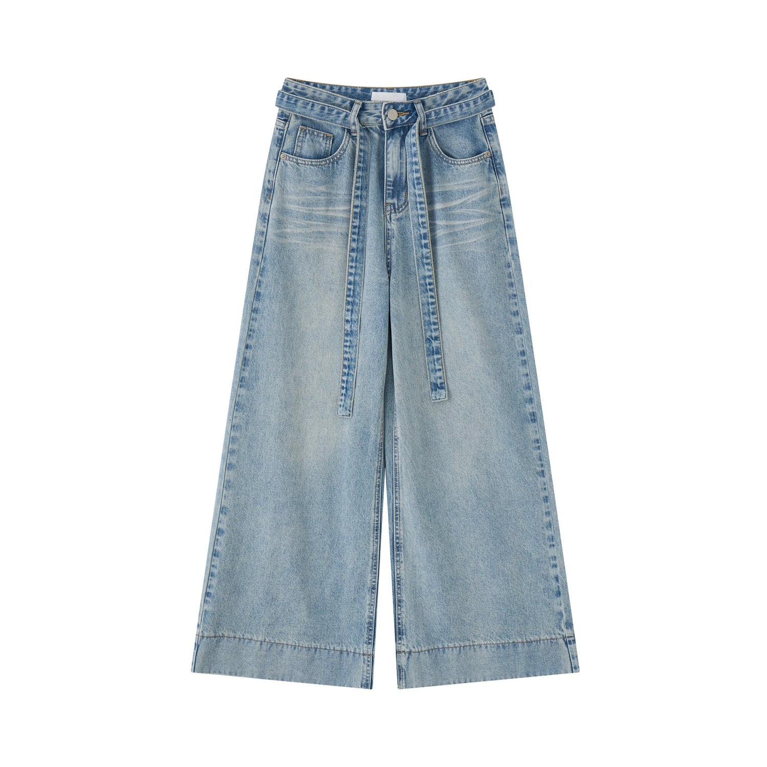 16DEWS 16D25149 High waisted lace up denim wide leg pants