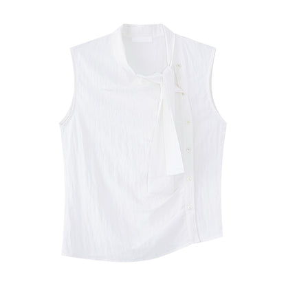 16DEWS 16D25157 Bow pleated sleeveless vest (2color)