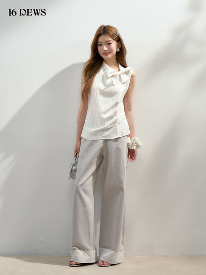 16DEWS 16D25157 Bow pleated sleeveless vest (2color)