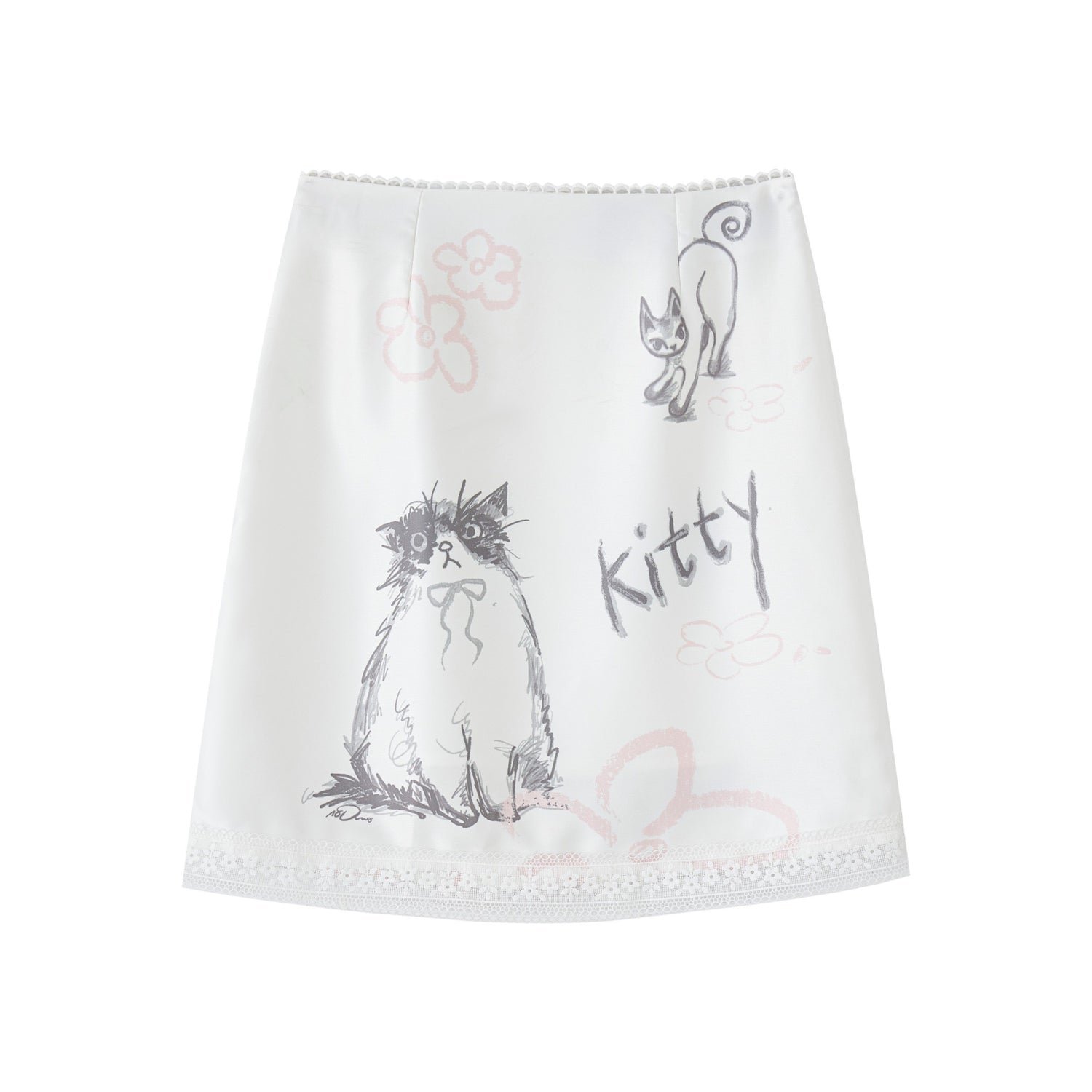 16DEWS 16D25160 Cat flower print satin lace half skirt