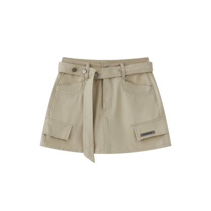 16DEWS 16D25184 Khaki workwear style high waisted skirt