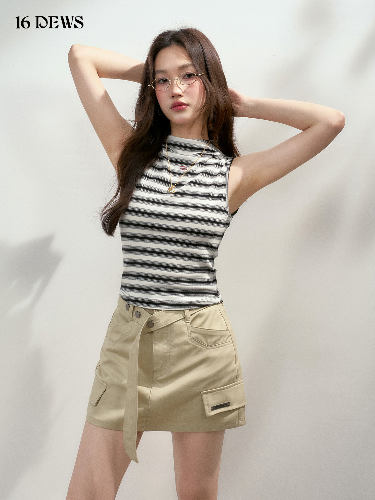 16DEWS 16D25184 Khaki workwear style high waisted skirt