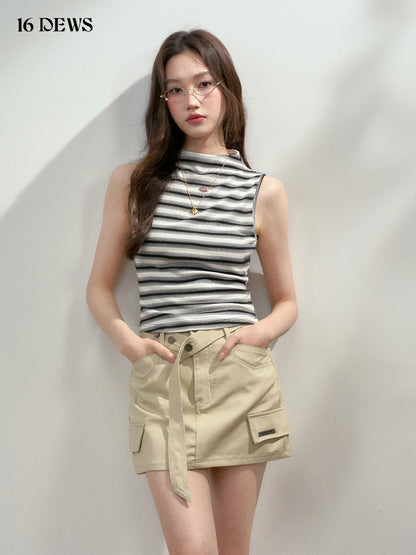 16DEWS 16D25184 Khaki workwear style high waisted skirt