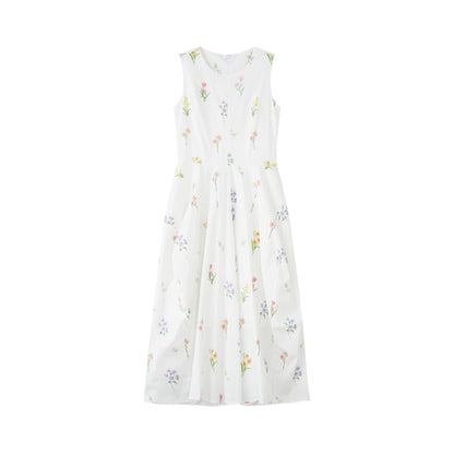 16DEWS 16D25186 Round neck vest flower bud dress