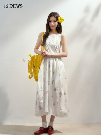 16DEWS 16D25186 Round neck vest flower bud dress