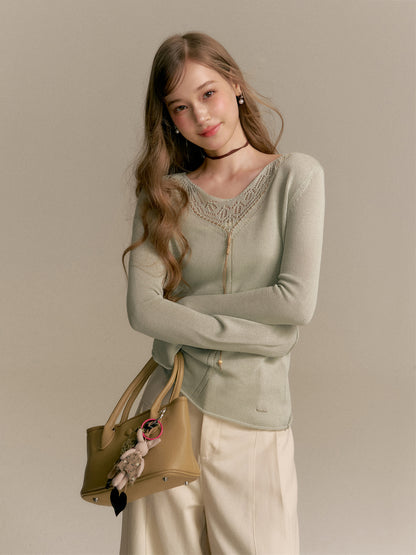 16DEWS 16D25286 V-neck long-sleeved knitted sweater