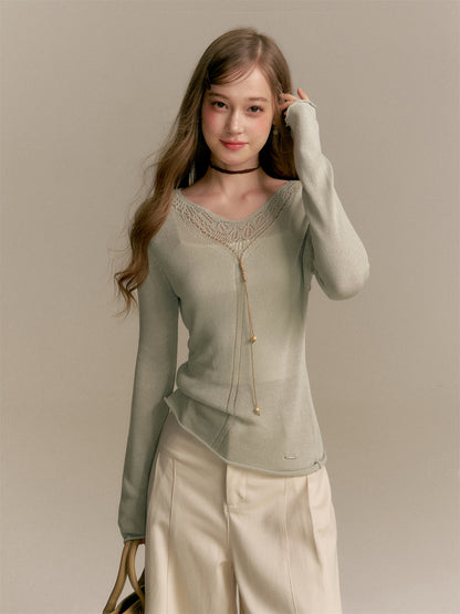 16DEWS 16D25286 V-neck long-sleeved knitted sweater