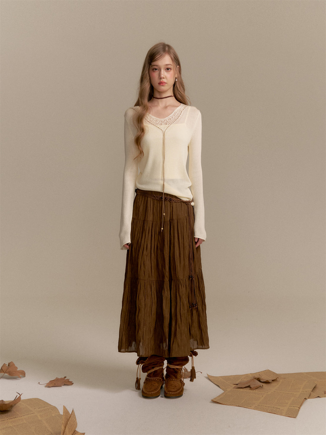 16DEWS 16D25286 V-neck long-sleeved knitted sweater