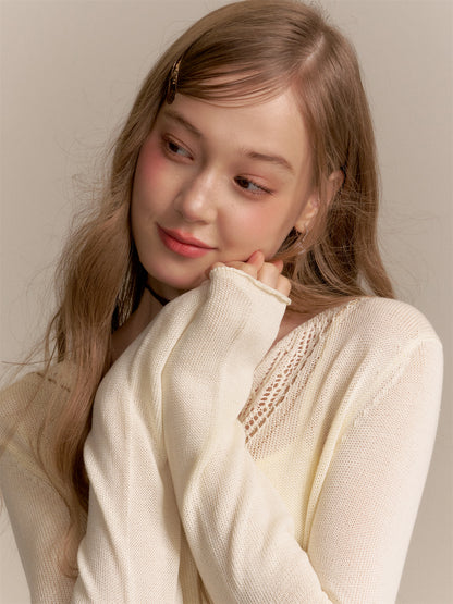 16DEWS 16D25286 V-neck long-sleeved knitted sweater