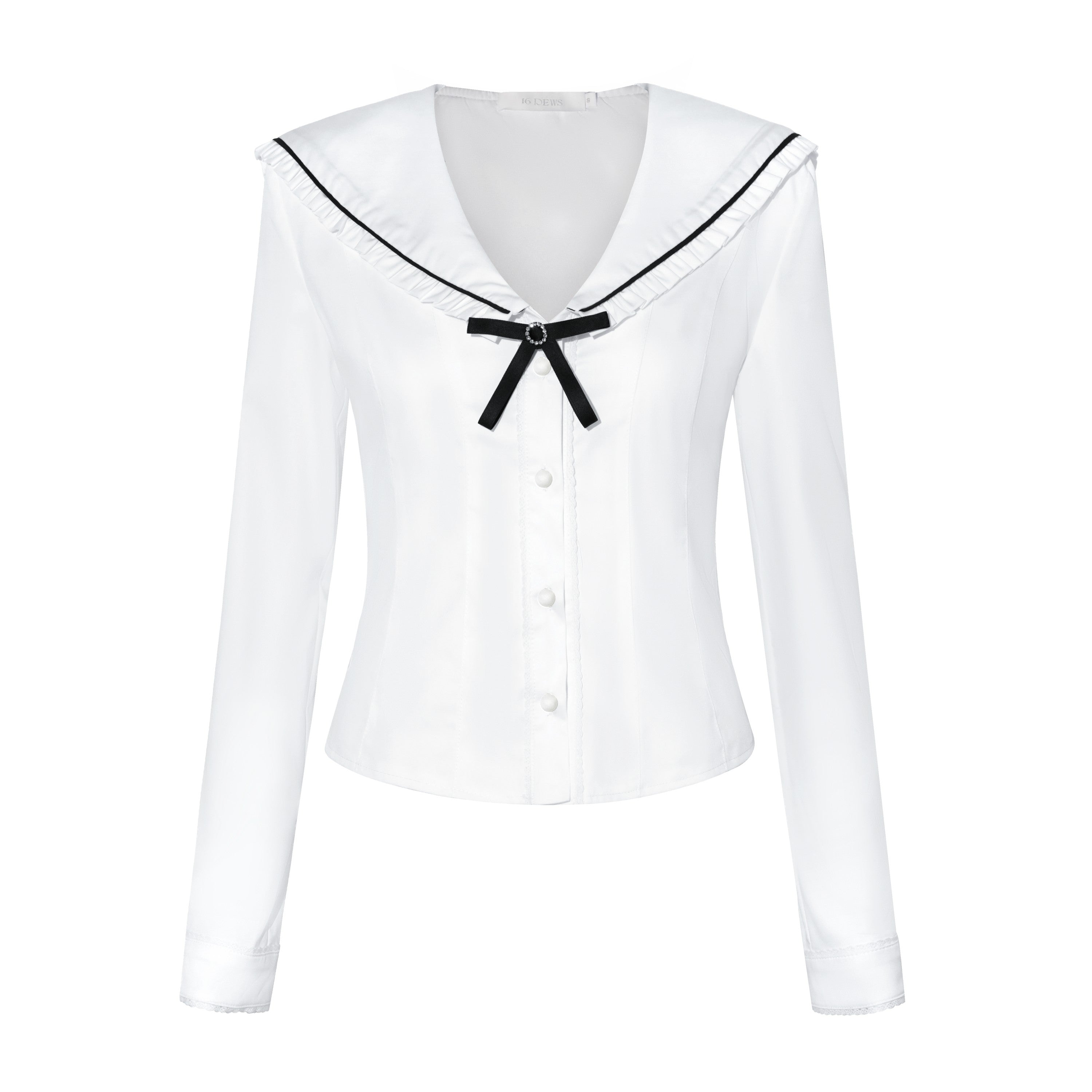 16DEWS 16D25295 Navy collar bow white long sleeved shirt