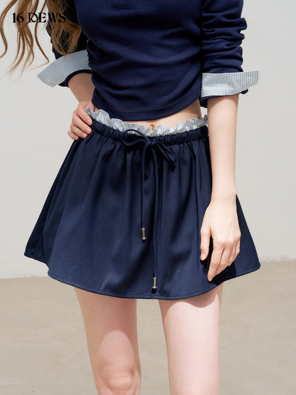 16DEWS 16D25297&amp;16D25298 Fake two piece contrasting slim fit tops + skirt set