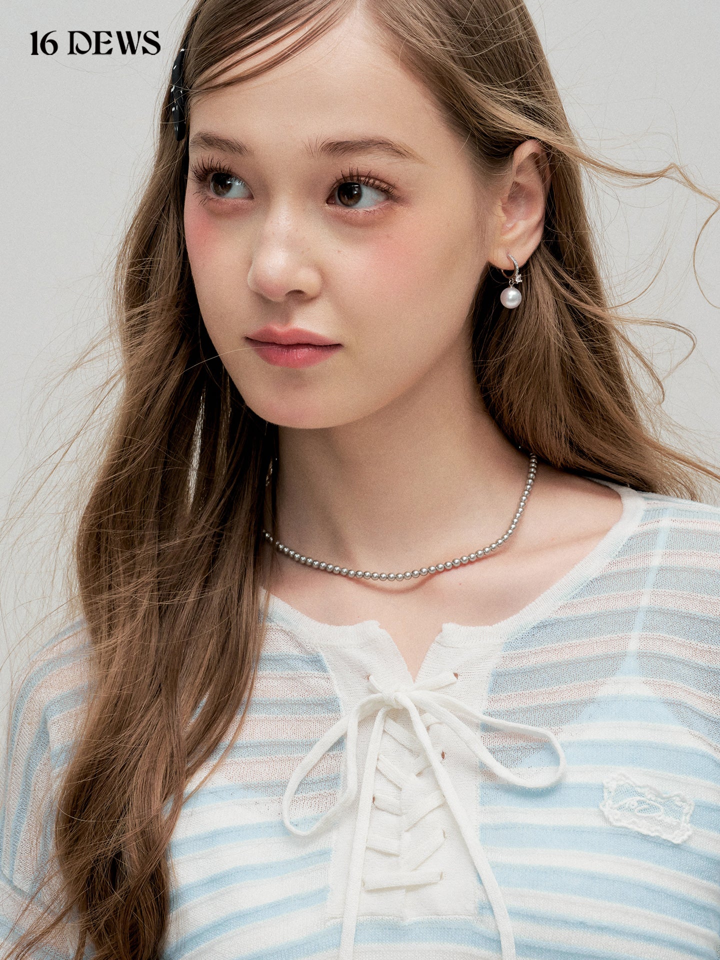 16DEWS 16D25303 Blue striped patchwork butterfly tie breathable cover shirt