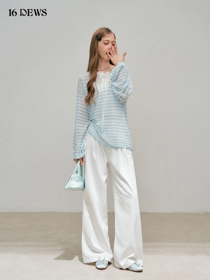 16DEWS 16D25303 Blue striped patchwork butterfly tie breathable cover shirt