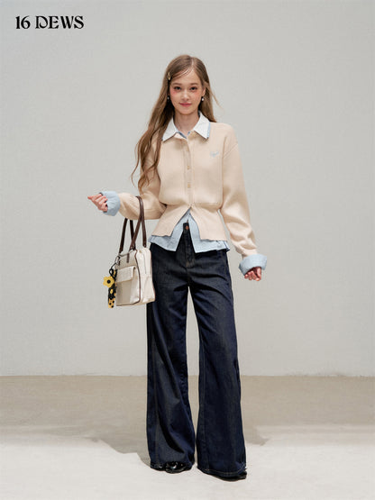 16DEWS 16D25306 Fake two piece shirt collar knitted top