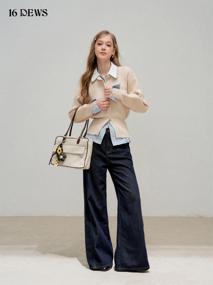 16DEWS 16D25306 Fake two piece shirt collar knitted top