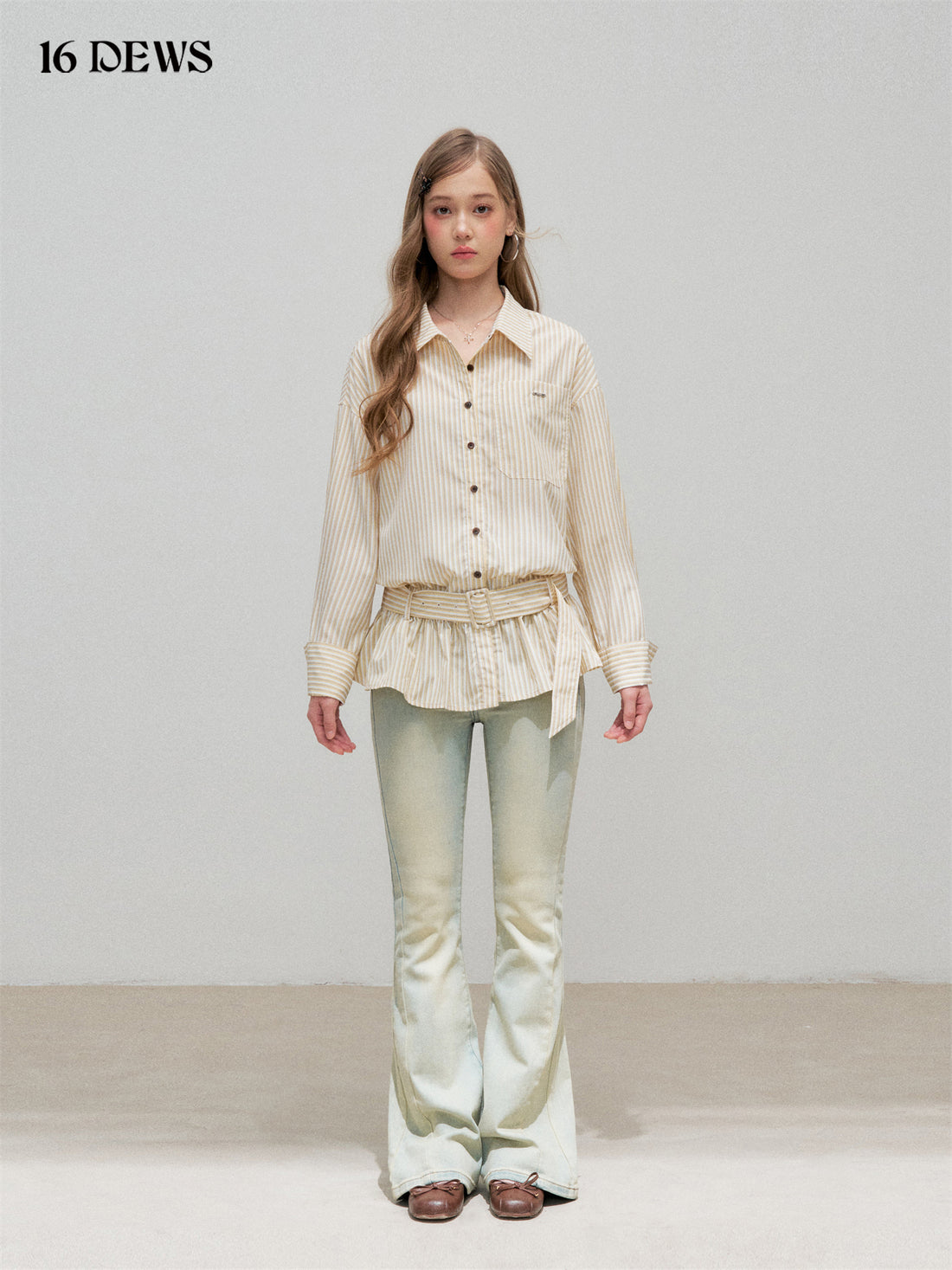 16DEWS 16D25311 Fold up collar long sleeved shirt