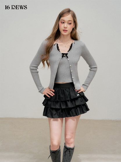 16DEWS 16D25316 Fake two piece lace patchwork V-neck hanging neck top