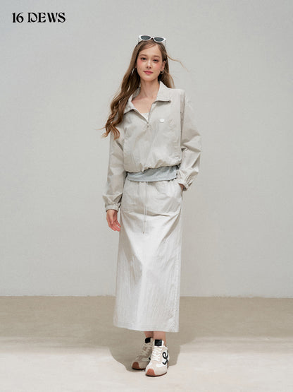16DEWS 16D25317 Fake two-piece jacket + drawstring skirt set