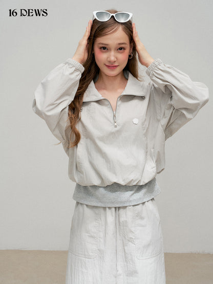 16DEWS 16D25317 Fake two-piece jacket + drawstring skirt set