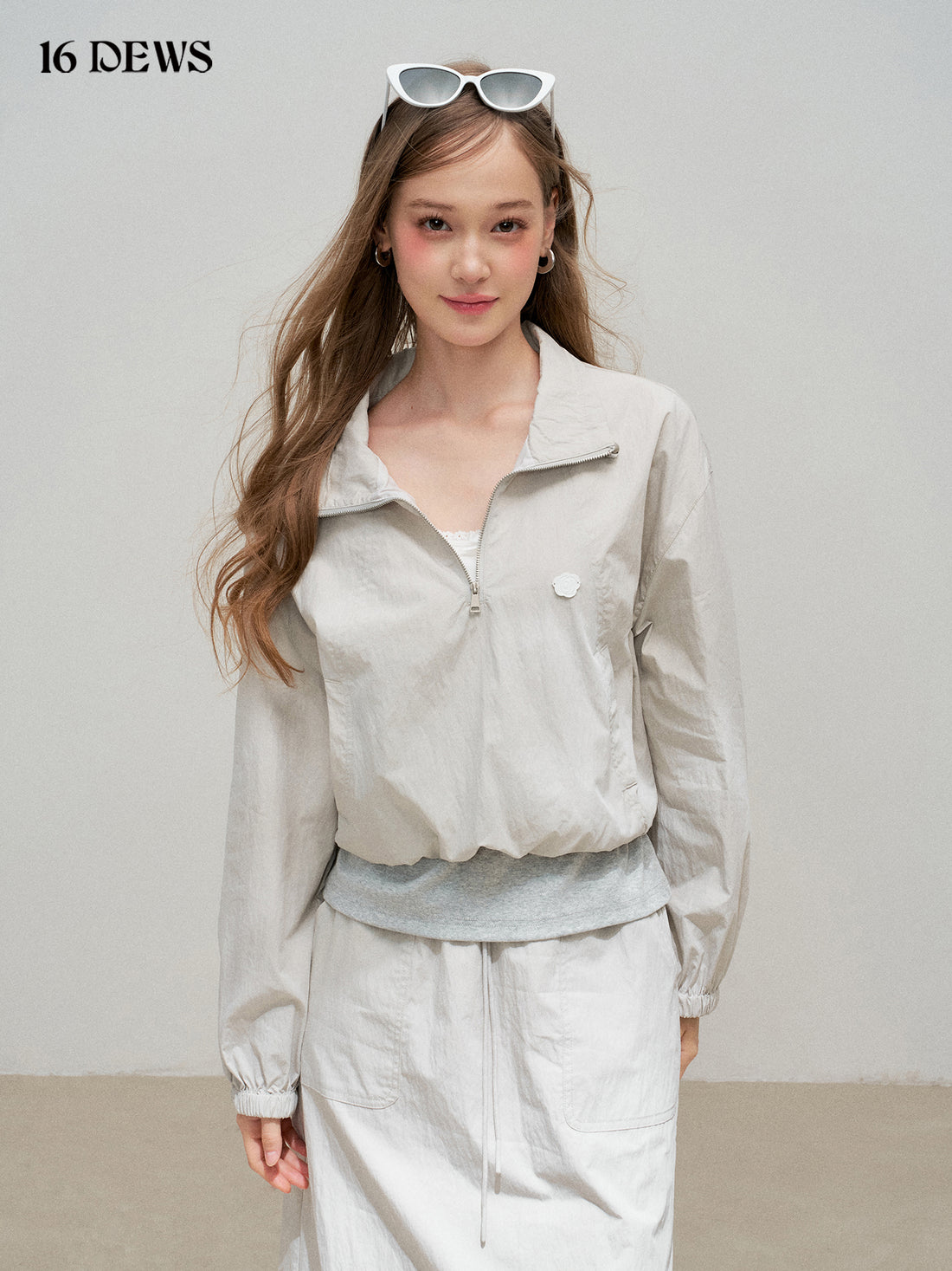 16DEWS 16D25317 Fake two-piece jacket + drawstring skirt set