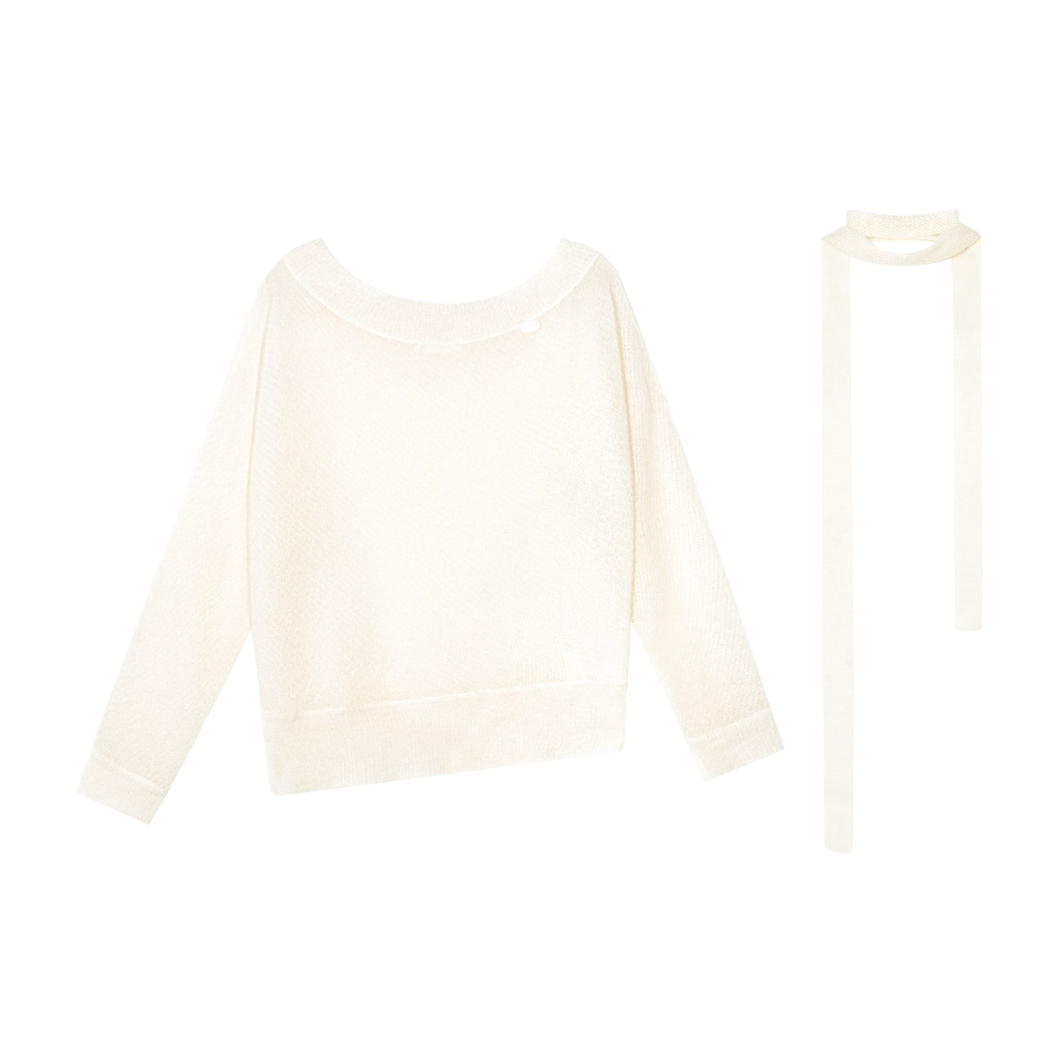 16DEWS 16D25318 Round neck loose knit top (with ribbon)