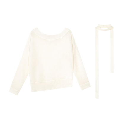 16DEWS 16D25318 Round neck loose knit top (with ribbon)