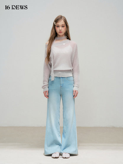 16DEWS 16D25318 Round neck loose knit top (with ribbon)