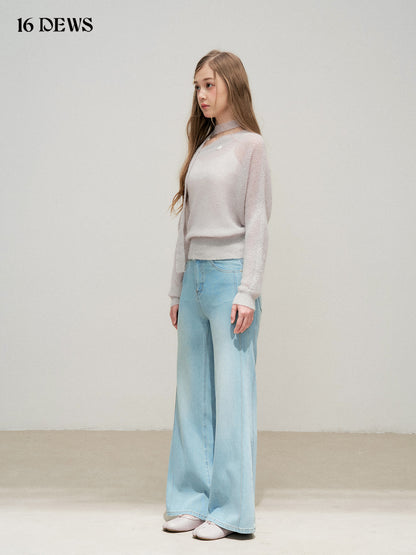 16DEWS 16D25318 Round neck loose knit top (with ribbon)