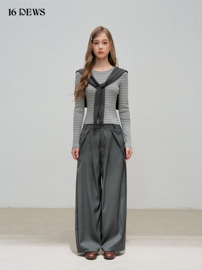 16DEWS 16D25320 Striped slim fit long sleeved top (with shawl)
