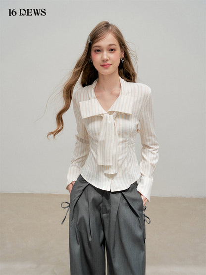 16DEWS 16D25321 3D bow striped long sleeved shirt
