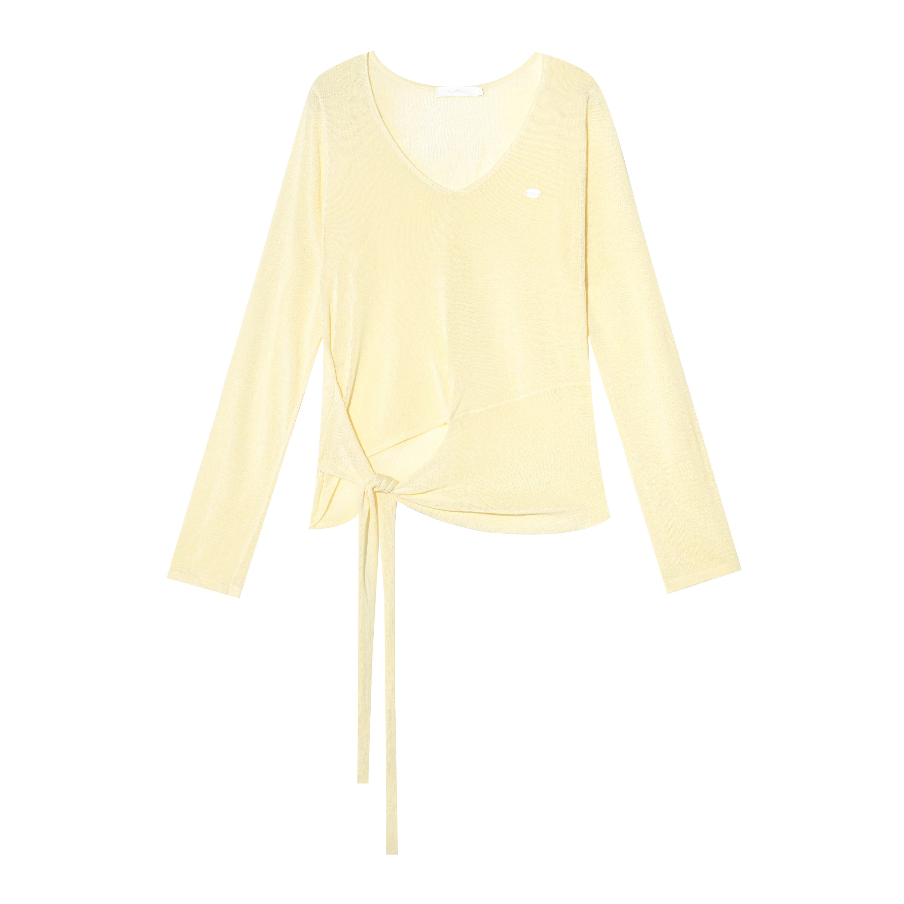 16DEWS 16D25327 Strap design long sleeved V-neck knitted top