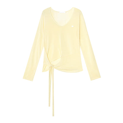 16DEWS 16D25327 Strap design long sleeved V-neck knitted top