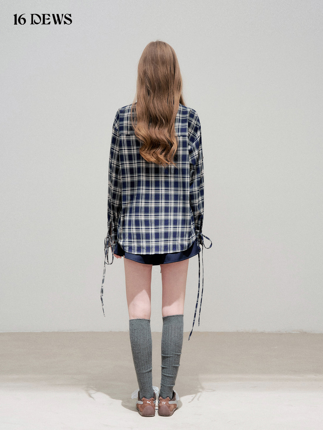 16DEWS 16D25334 Navy blue commuting plaid long sleeved shirt