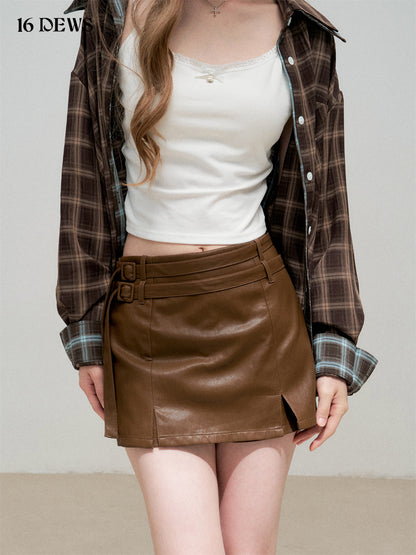 16DEWS 16D25336&amp;16D25337 Plaid fake two-piece contrasting color spliced shirt + skirt set