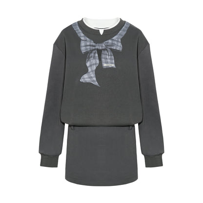 16DEWS 16D25338 Preppy chic printed waist cinching hoodie dress