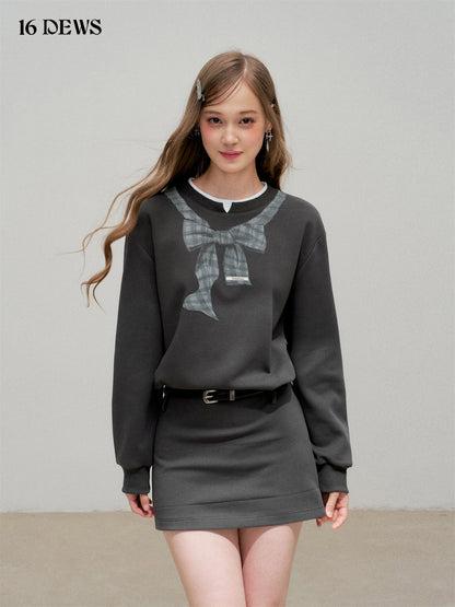 16DEWS 16D25338 Preppy chic printed waist cinching hoodie dress