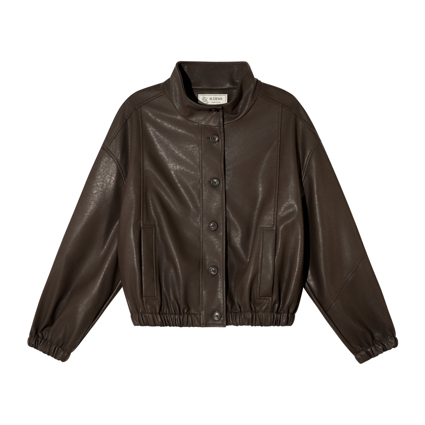 16DEWS 16D25343 Stand up collar short leather jacket