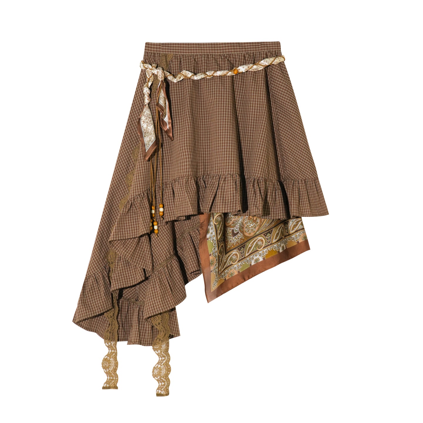 16DEWS 16D25344 Irregular hem plaid skirt (with belt)