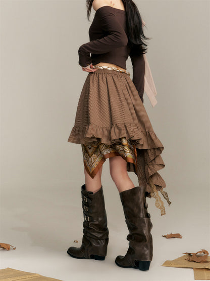 16DEWS 16D25344 Irregular hem plaid skirt (with belt)