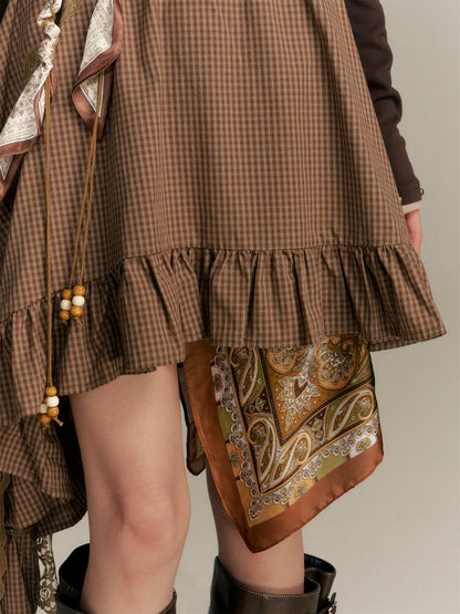 16DEWS 16D25344 Irregular hem plaid skirt (with belt)