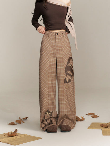 16DEWS 16D25345 Plaid printed high waisted casual pants